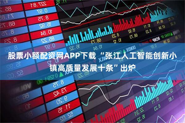 股票小额配资网APP下载 “张江人工智能创新小镇高质量发展十条”出炉